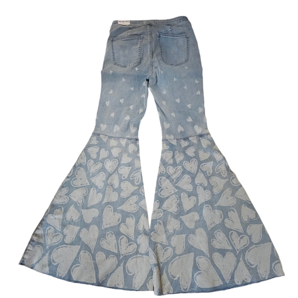 Free People Just Float On Flare Printed Jeans in Sky Combo Queen Of Hearts - Picture 5 of 7